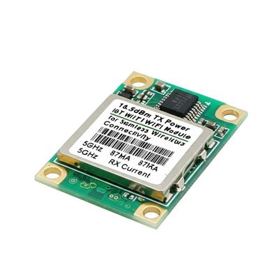 16.5dBm TX Power IoT WiFi Module สําหรับการเชื่อมต่อแบบไร้สาย 2.4GHz 380mA TX ปัจจุบัน 5GHz 87mA RX ปัจจุบัน